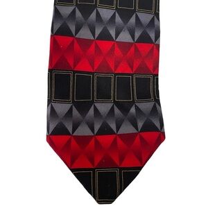 Vintage Mosaic 100% Silk Geometric Pattern Men Neck Tie  Red Black Gray